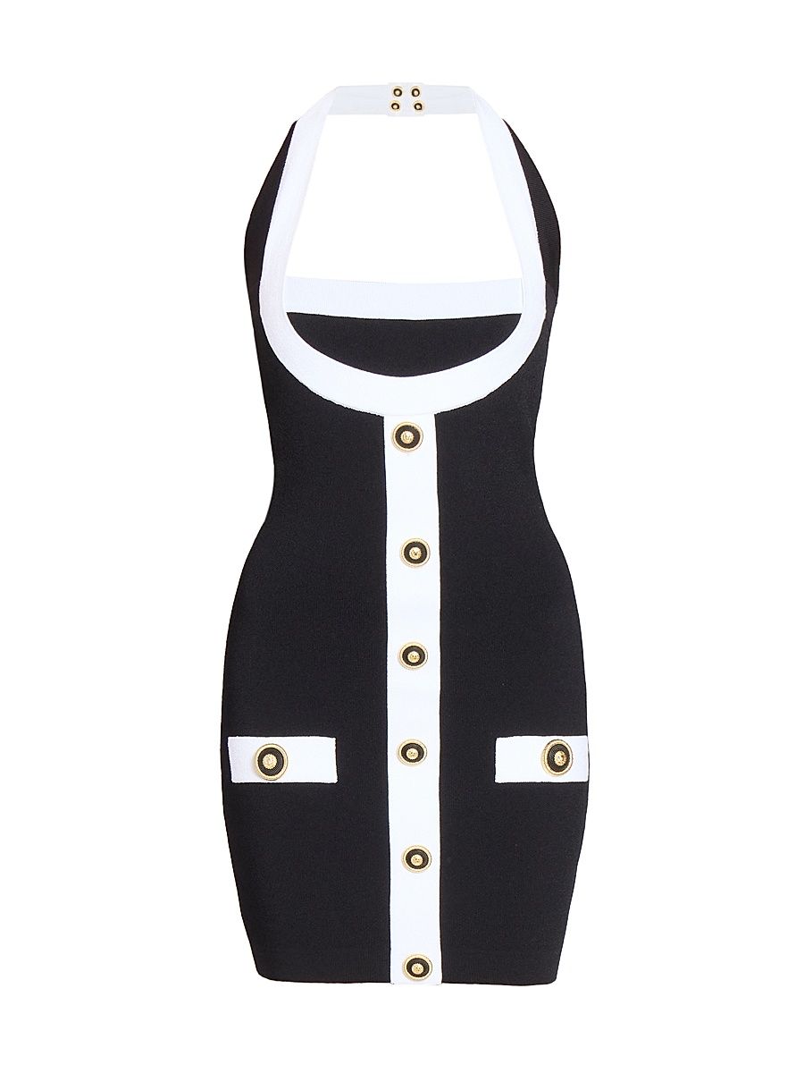 Women's Colorblocked Knit Halterneck Minidress - Noir Blanc - Size 4