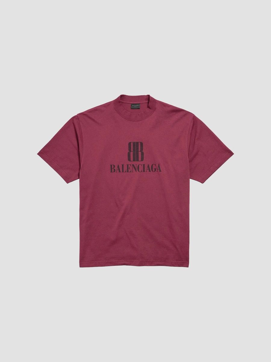 Balenciaga Men's Nano BB T-Shirt Medium Fit - Burgundy - Size Small