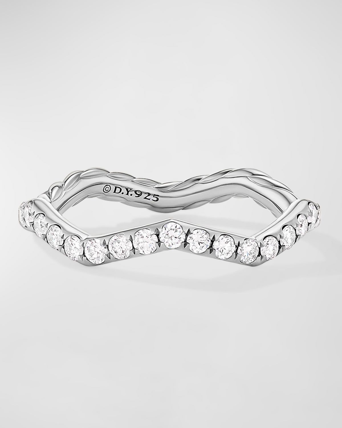 Zig Zag Stax Ring with Diamonds in Silver, 2mm