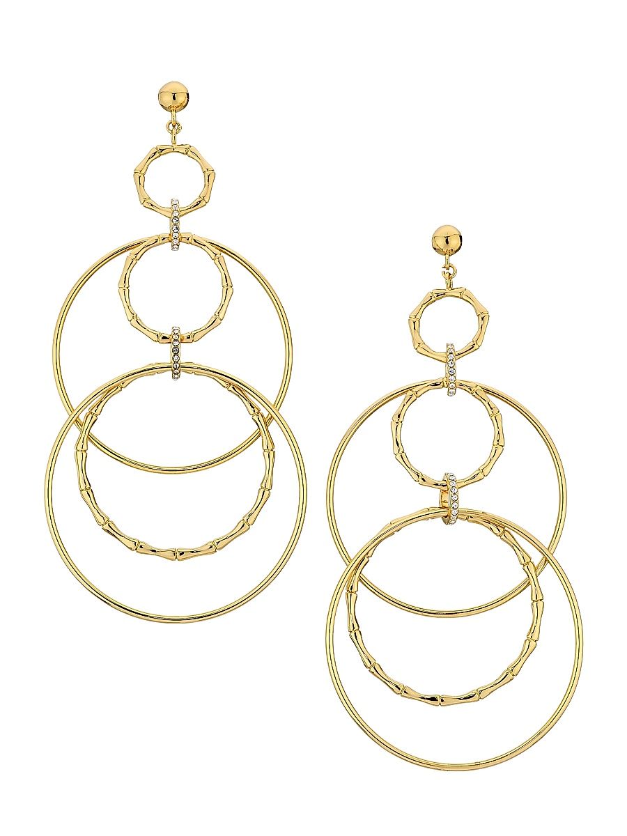 Women's Chiara Goldtone & Cubic Zirconia Bamboo Hoop Drop Earrings - Gold