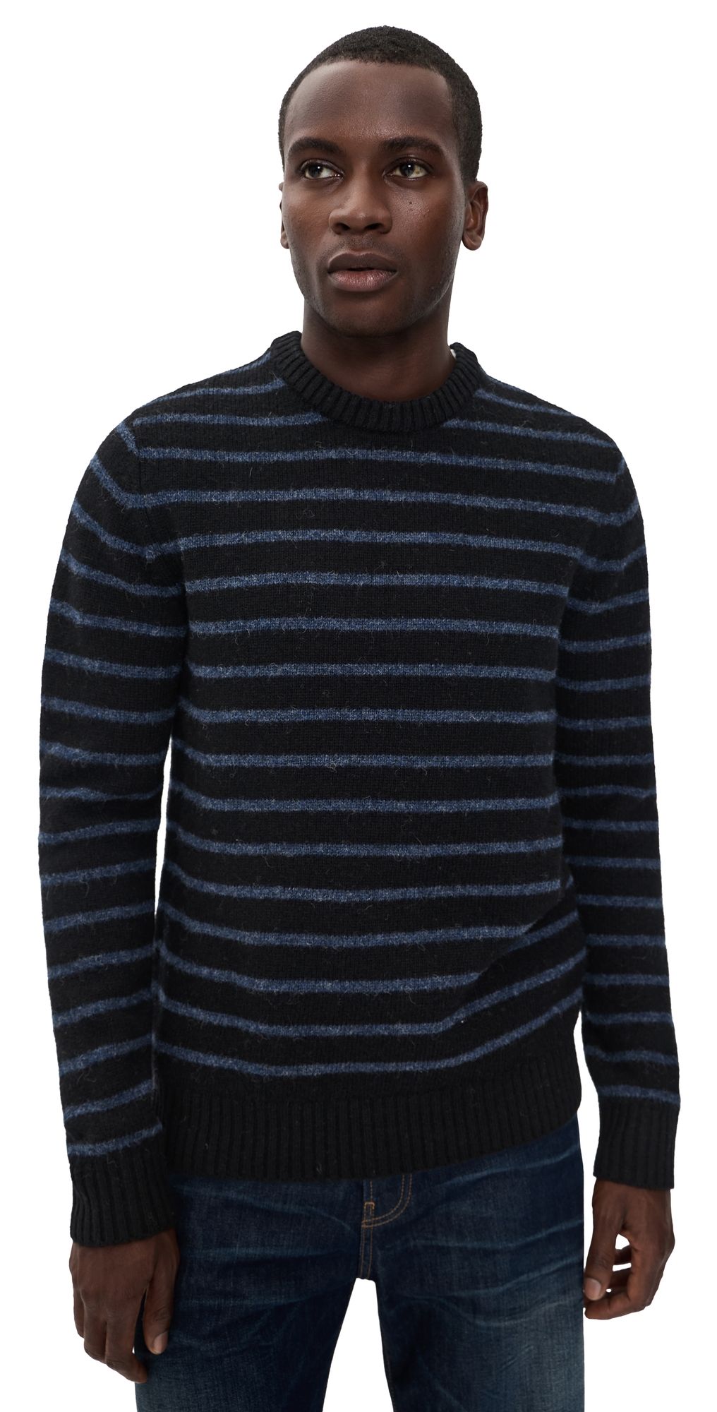 Taylor Stitch The Eastmoor Sweater In Coal Stripe Wool Coal Stripe 44