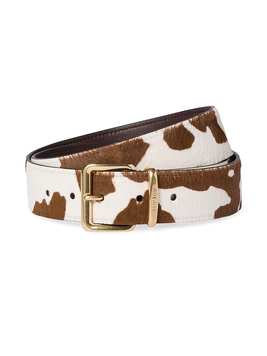 Women's Printed Leather Belt - White - Size 34