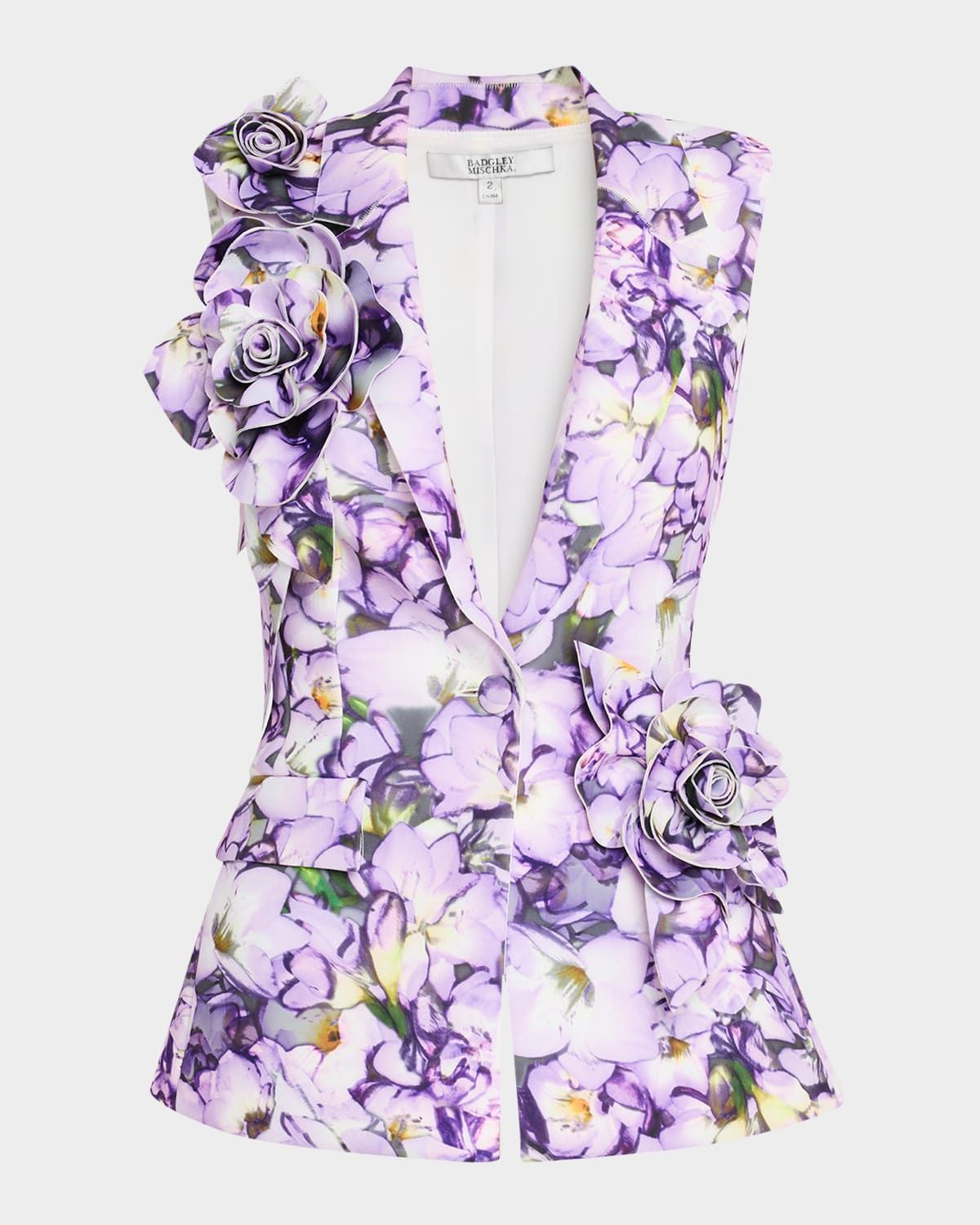 Single-Breasted Floral Applique Vest