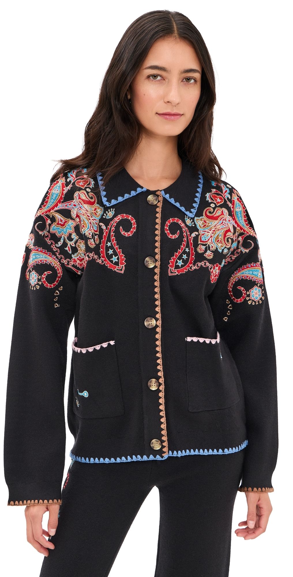 Never Fully Dressed Embroidered Paisley Cardigan Black L