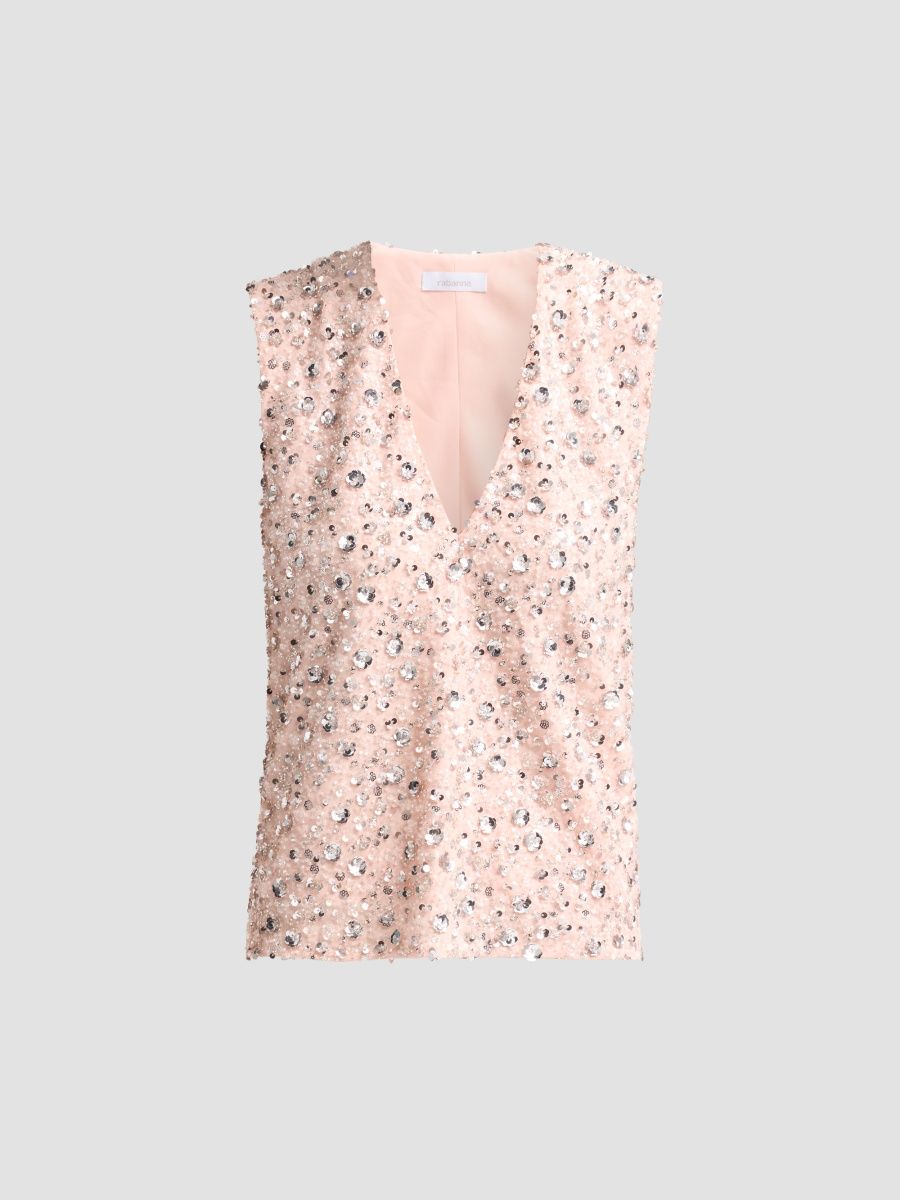 Rabanne Women's Embellished V-Neck Top - Light Flower Embroidery - Size 10