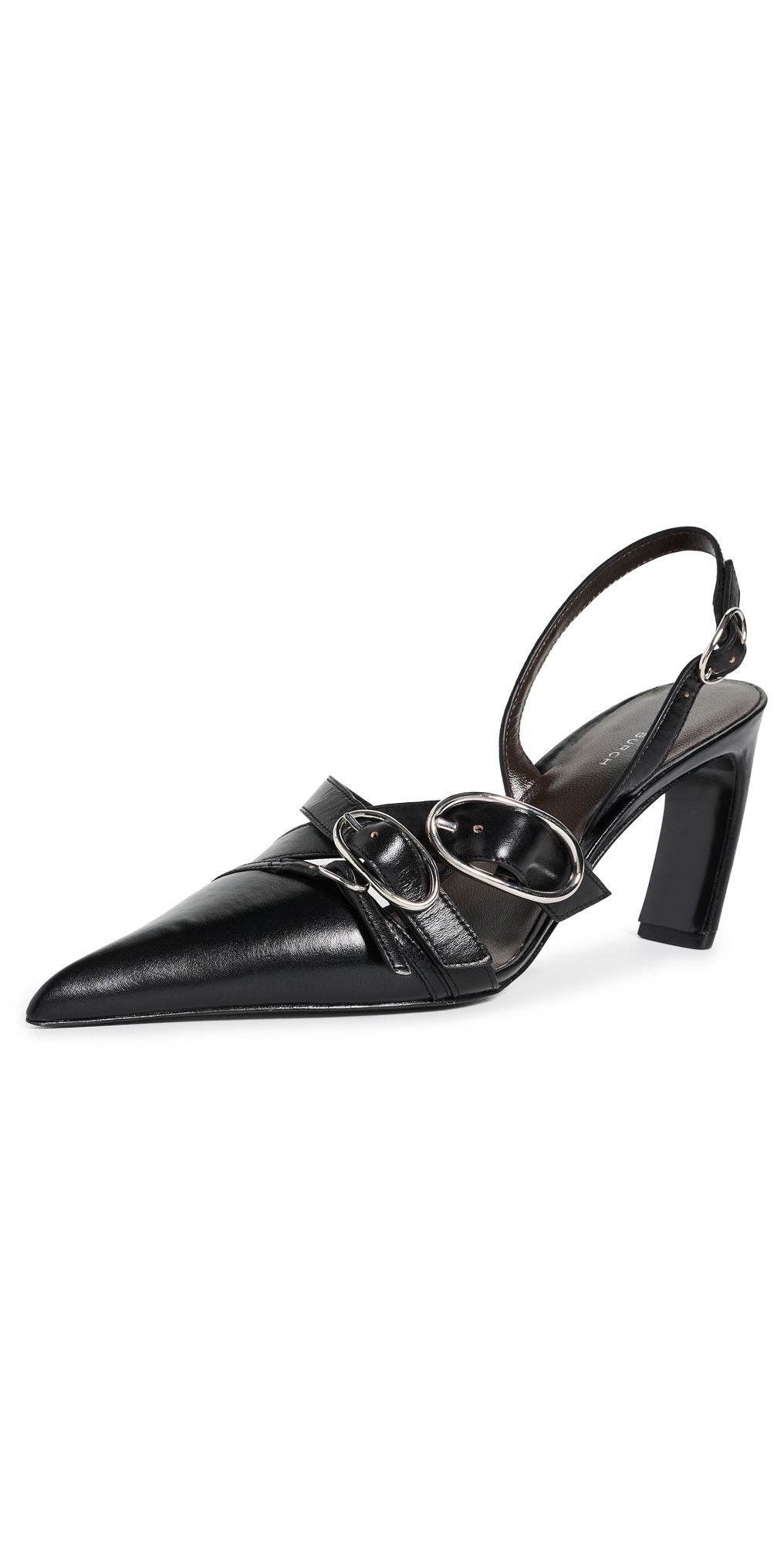 Tory Burch Multi Buckle Slingback Leather Heels 75mm PERFECT BLACK / SILVER 5.5