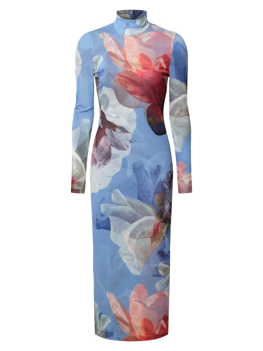 BCBGMAXAZRIA Women's Alma Floral Turtleneck Midi-Dress - Coral Garden Print - Size 10