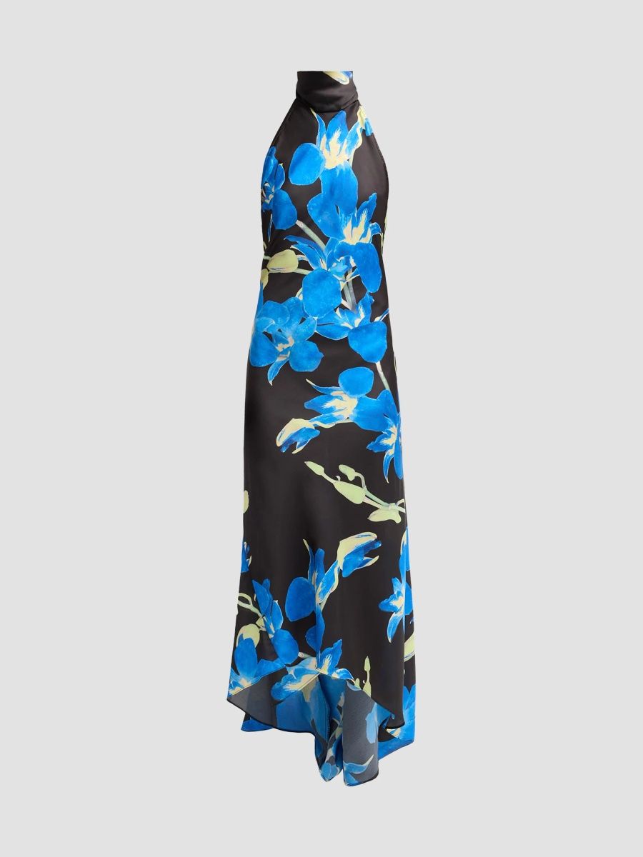 Misa Los Angeles Women's Fiore Floral Halter Maxi Dress - Blue Orchid - Size XL