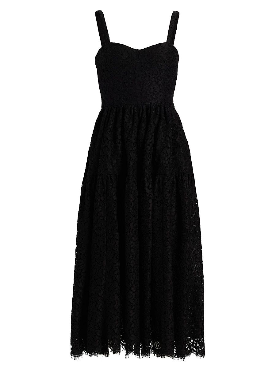 Women's Floral Lace Cotton-Blend A-Line Midi-Dress - Black - Size 4