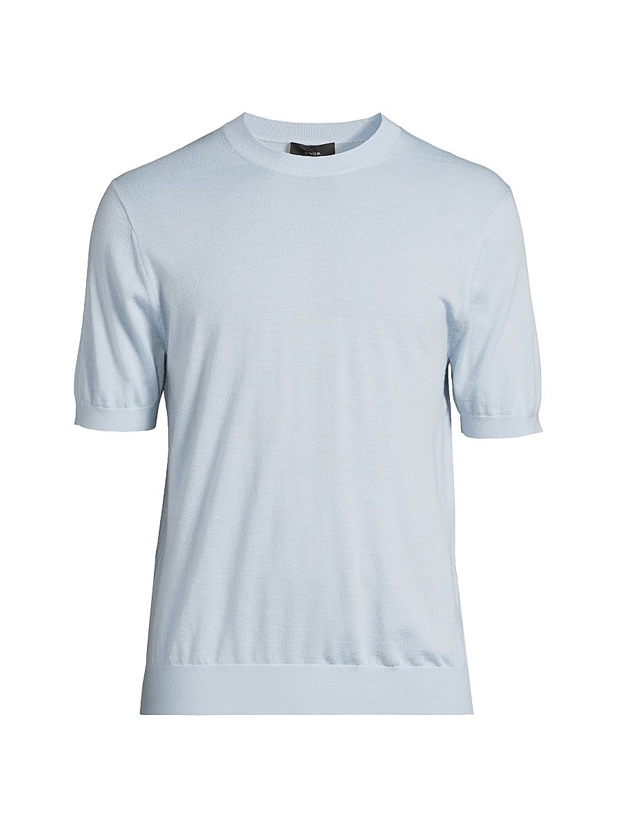 Men's Featherweight Wool-Cashmere Short-Sleeve Crewneck Sweater - Playa Blue - Size Small