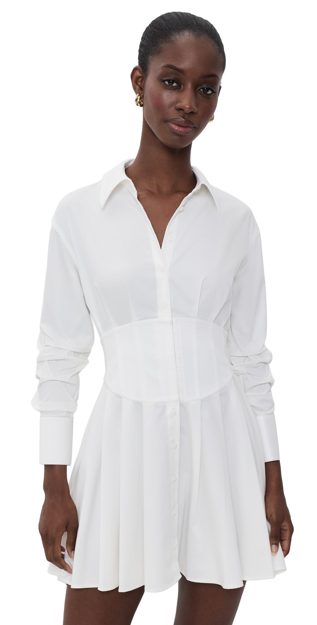 ALICE + OLIVIA Edie Corset Button Down Mini Dress Off White 10