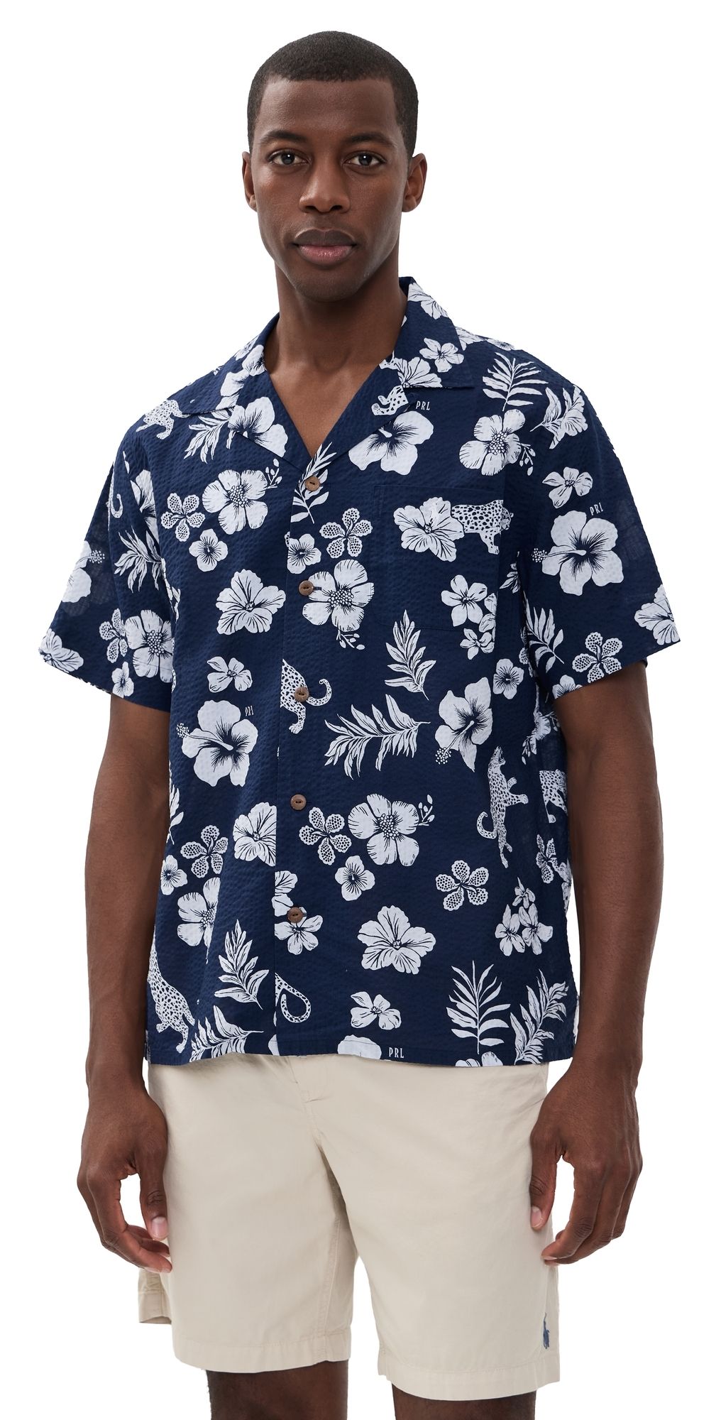 Polo Ralph Lauren Short Sleeve Seersucker Andy Camp Shirt Jaguar Tropical S