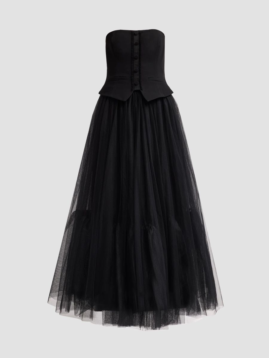 Women's Lunelle Tulle Midi Dress - Black - Size 14