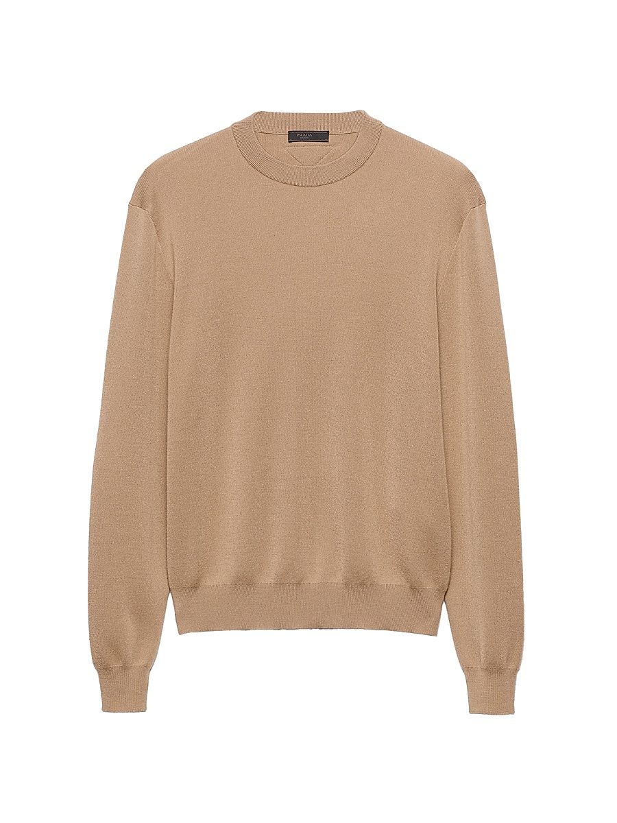 Men's Cashmere Crew-Neck Sweater - Beige Khaki - Size 44