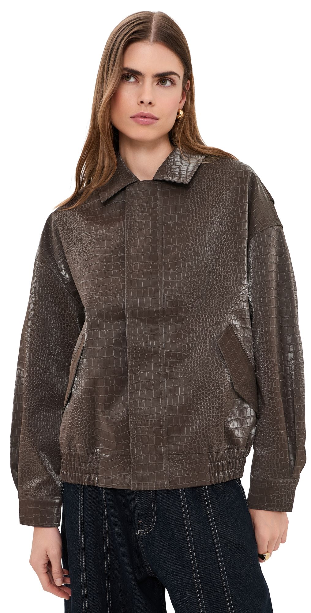 Lioness Kenny Faux Leather Bomber Jacket Espresso XXL