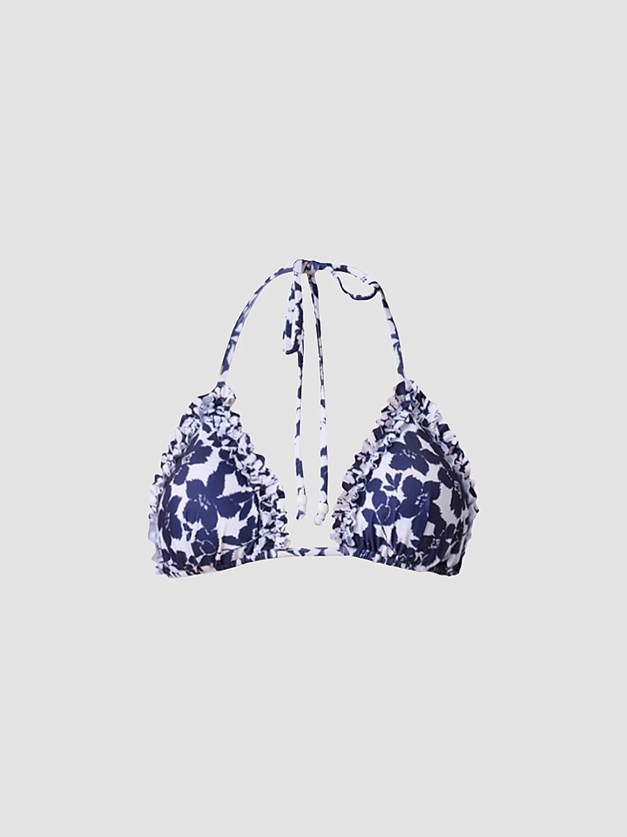 Shoshanna Women's Floral Ruffled Triangle Bikini Top - Navy - Size C/D