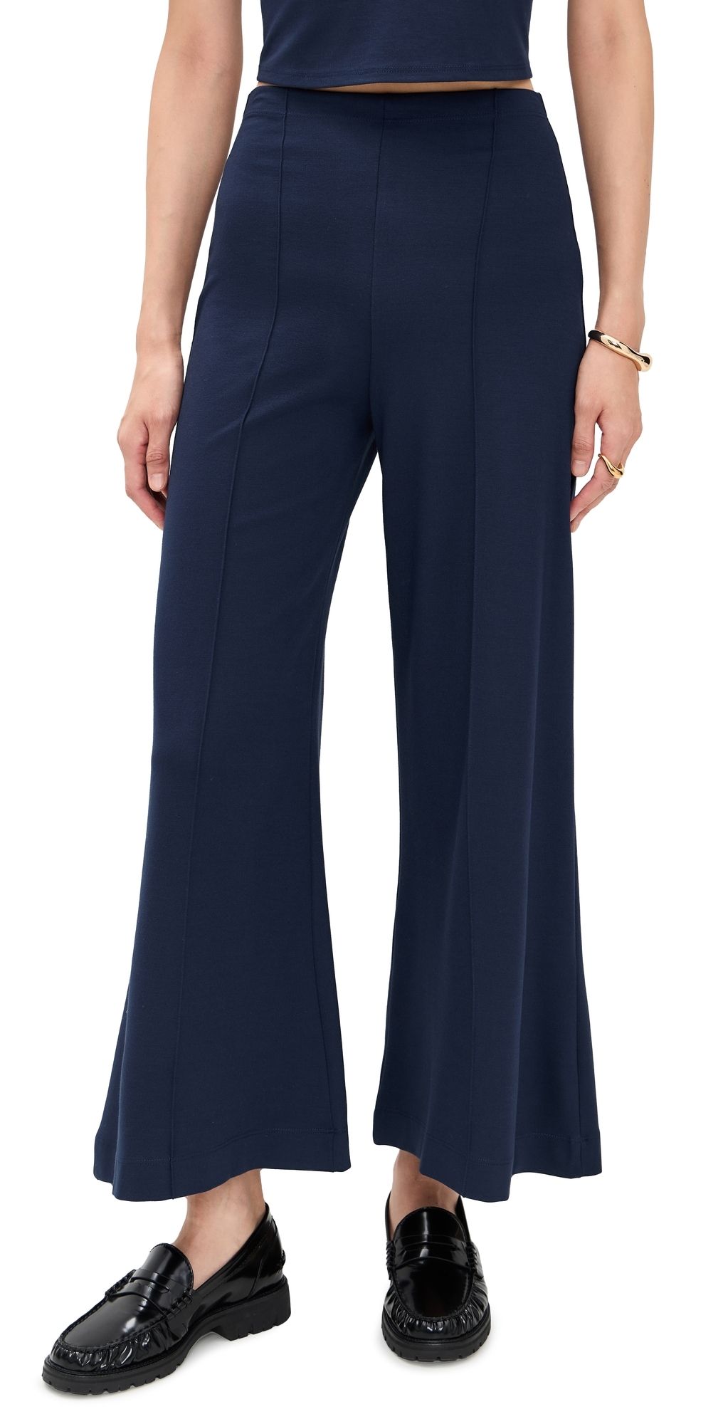 RIPLEY RADER Ponte Knit Cropped Wide Leg Pants Navy XS