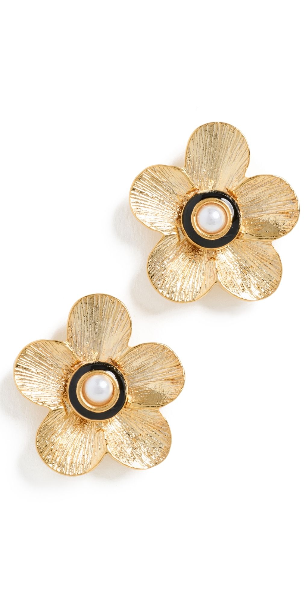 Kenneth Jay Lane Gold Flower Pierced Earrings Pearl One Size