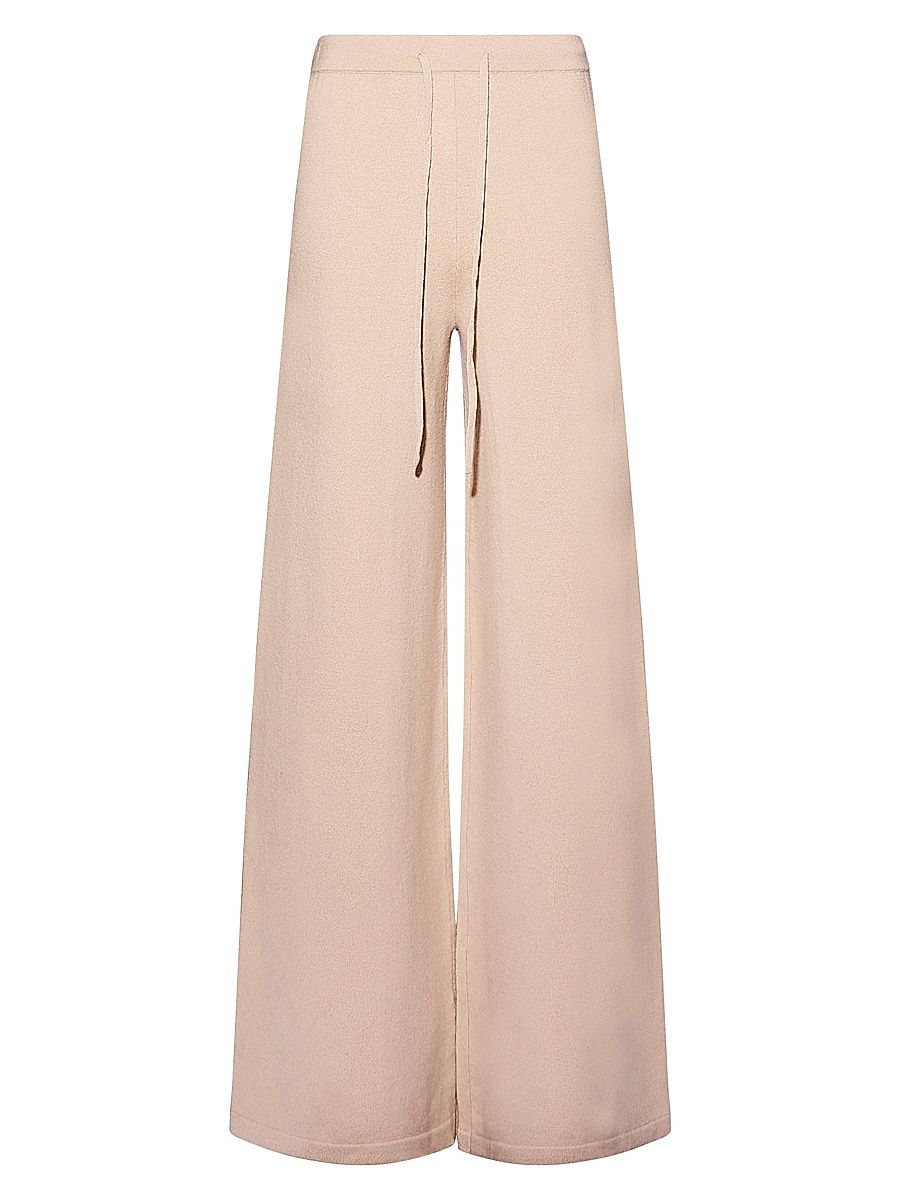 Women's Wool Drawstring Wide-Leg Pants - Ficelle - Size XL