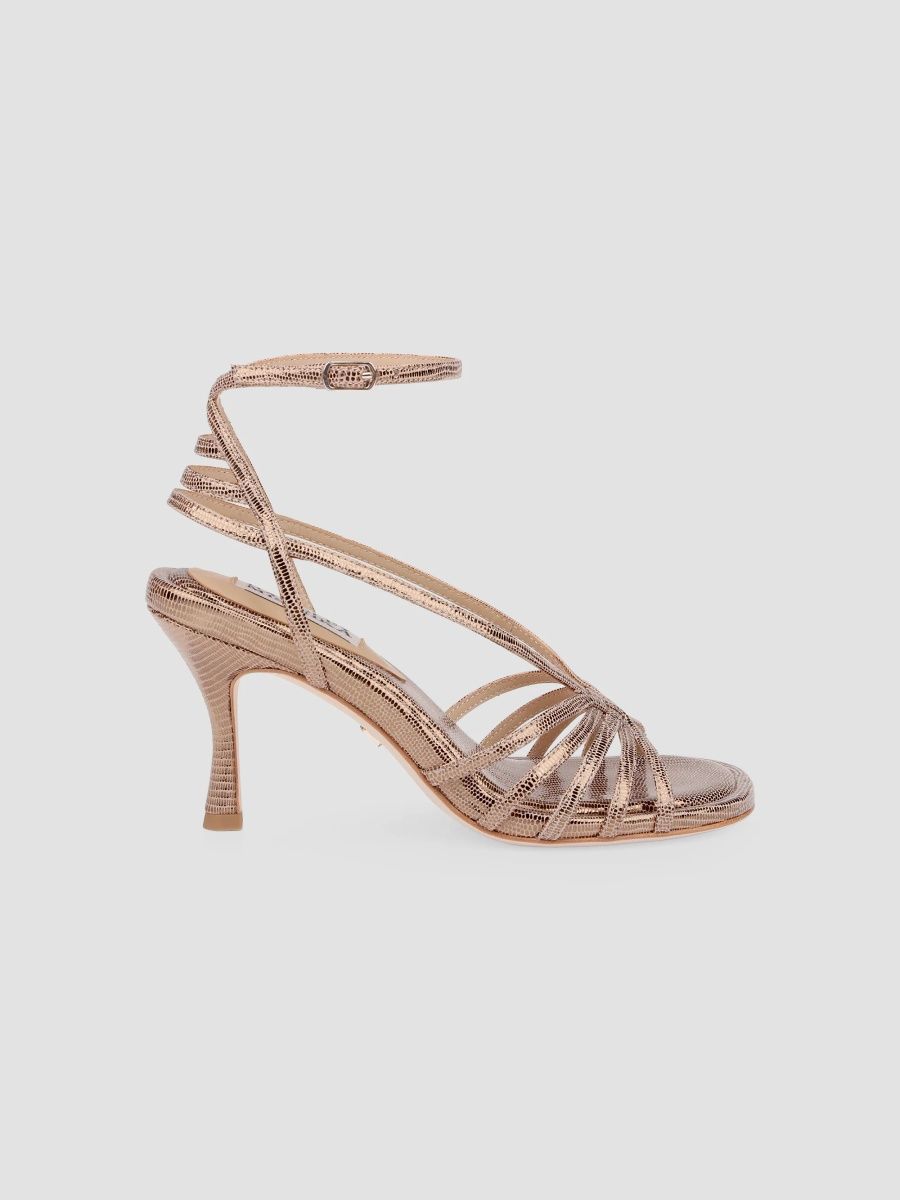Badgley Mischka Women's Russel II 80MM Leather Sandals - Bronze Lizard - Size 11