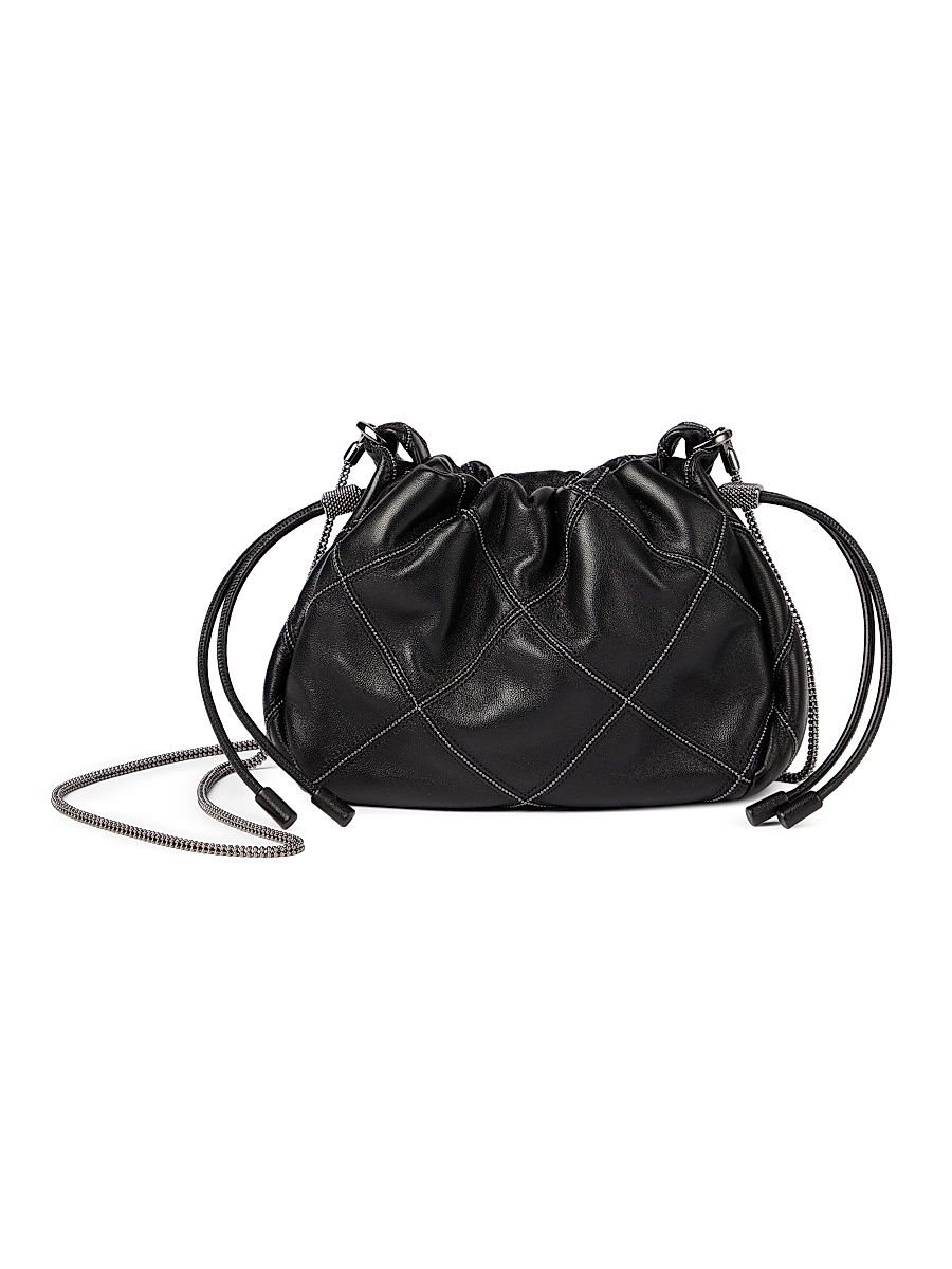 Women's Mellow Mini Bucket Bag in Shiny Quilting Nappa Leather - Black