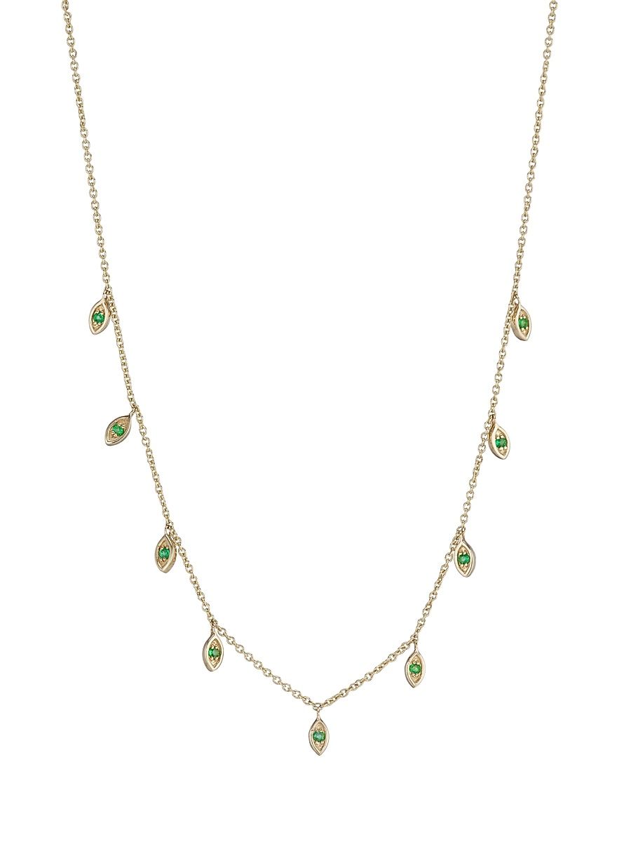 Women's 14K Yellow Gold & Emerald Marquise Charm Necklace - Gold