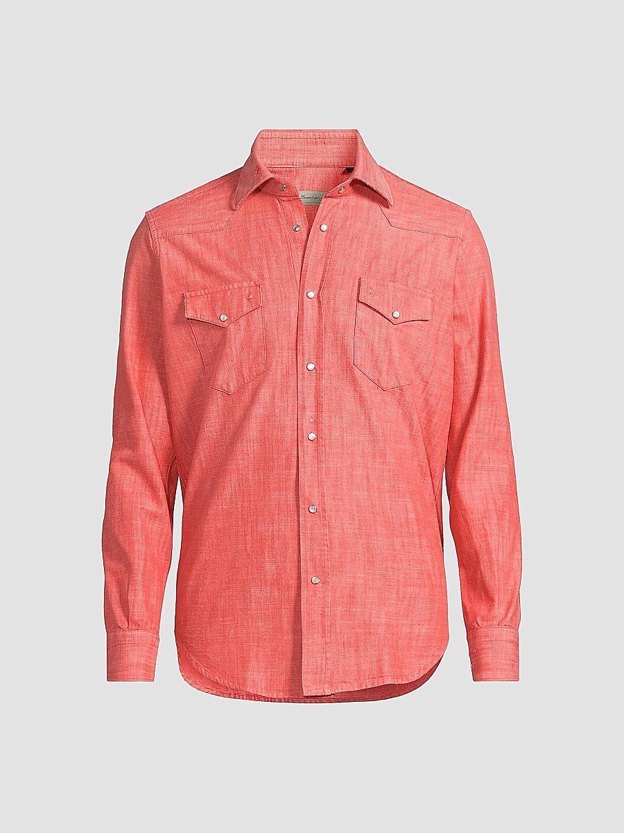 Sartorio Napoli Men's Western Denim Shirt - Red - Size Large