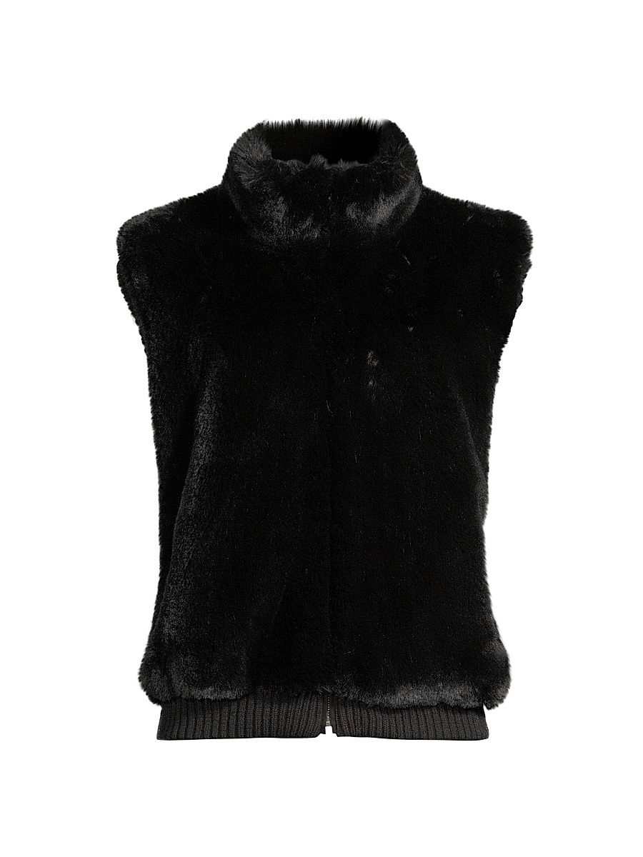 Women's Faux Rex Rabbit Vest - Black - Size Medium
