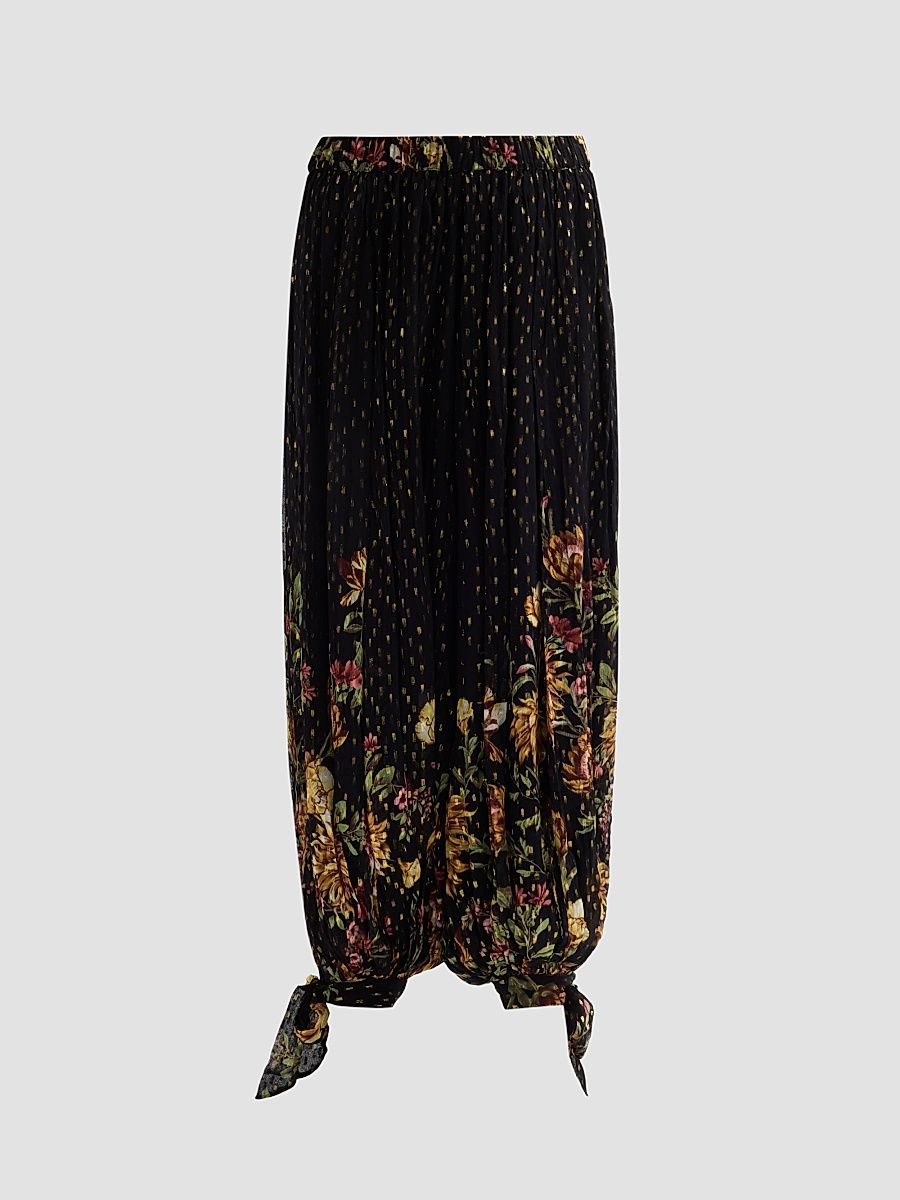 Women's Floral Parachute Pants - Black - Size XS