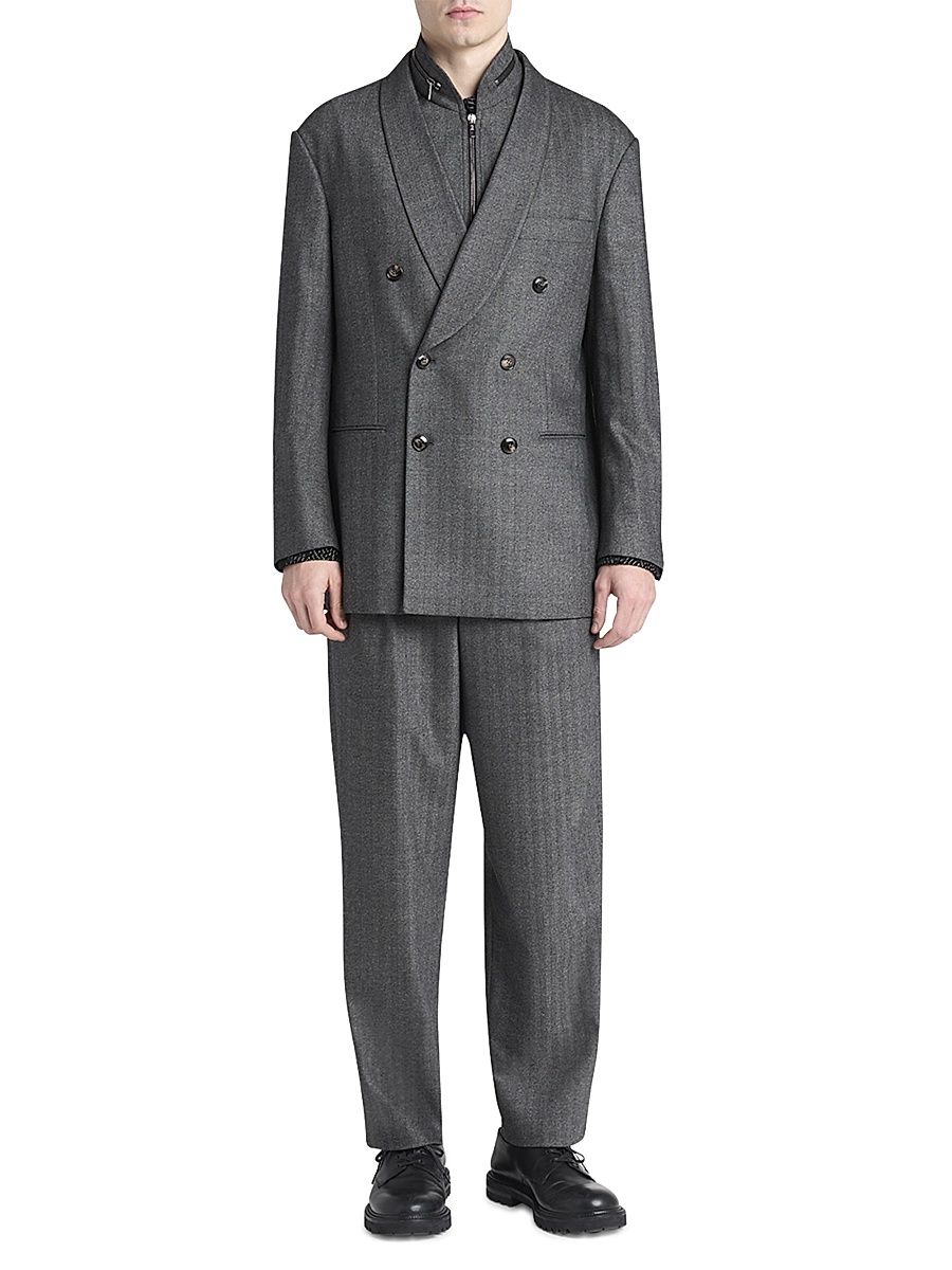 Men's Herringbone Wool-Cashmere Relaxed-Fit Suit - Moonless Night - Size 44
