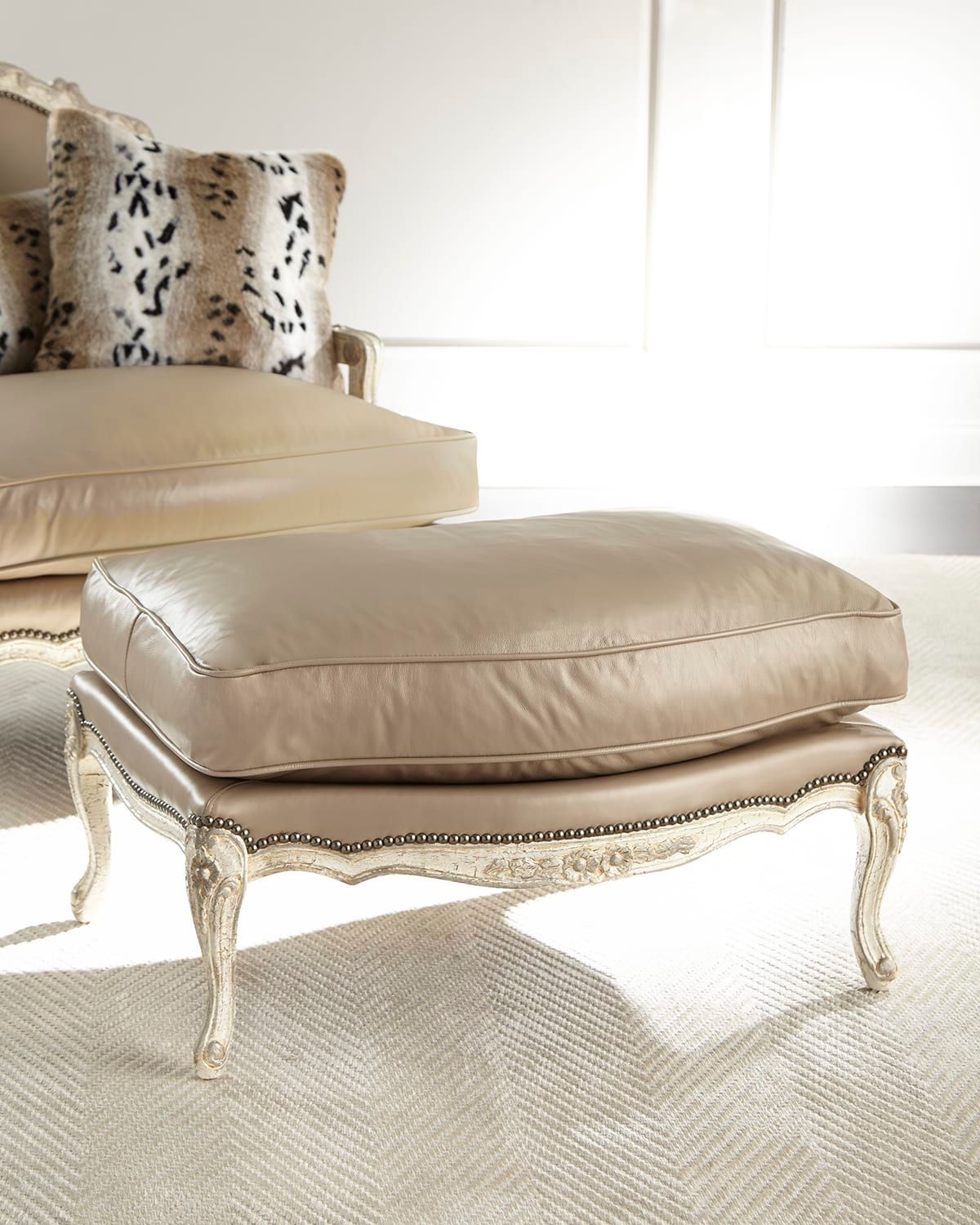 Dusk Leather Bergere Ottoman