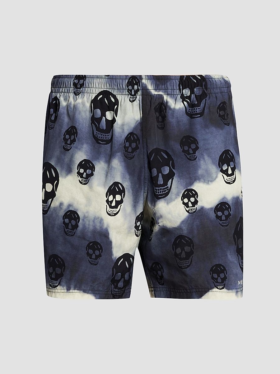 Men's Tie-Dye Skull Nylon Shorts - Navy Black - Size Small