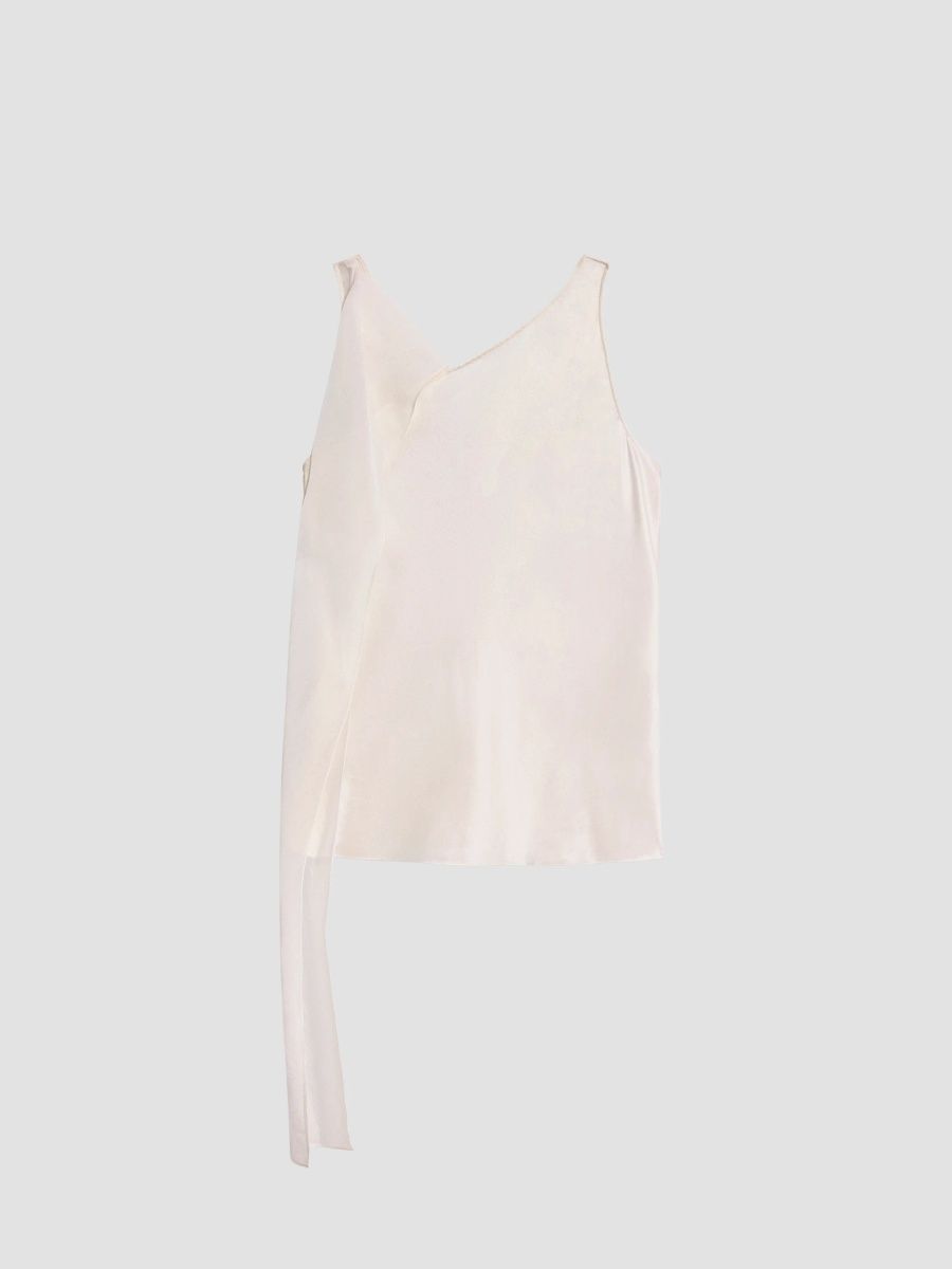 Helmut Lang Women's Silk Sleeveless Asymmetric Scarf Top - Ivory - Size Large