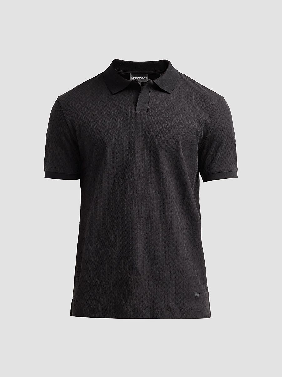 Men's Geometric Textured Jacquard Polo Shirt - Solid Black - Size XXXL