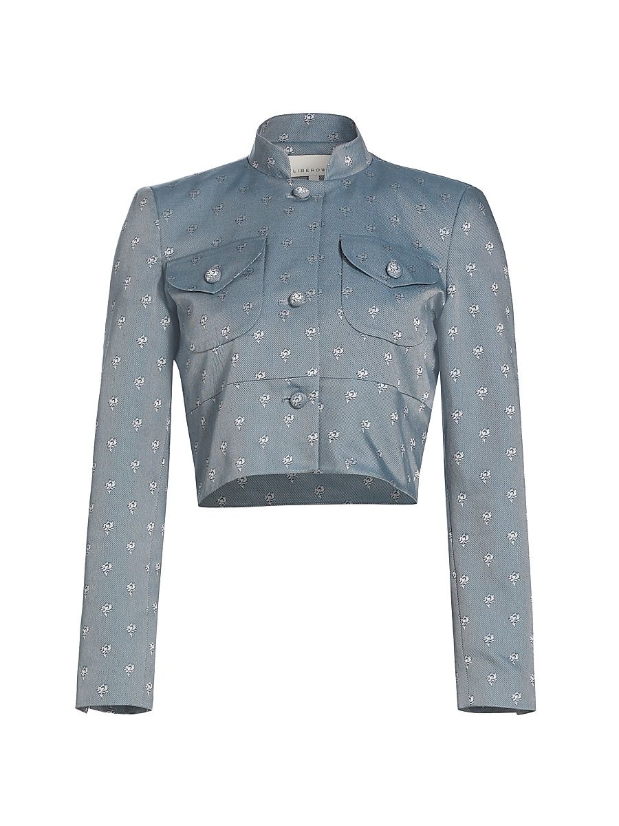 Women's Raja Jacquard Cropped Jacket - Stone Blue - Size Large