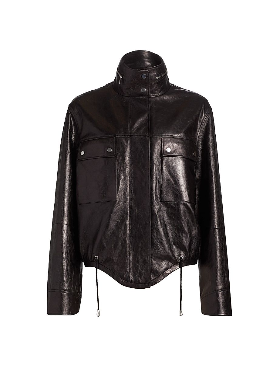 Women's Bomber Leather Jacket - Black - Size Medium