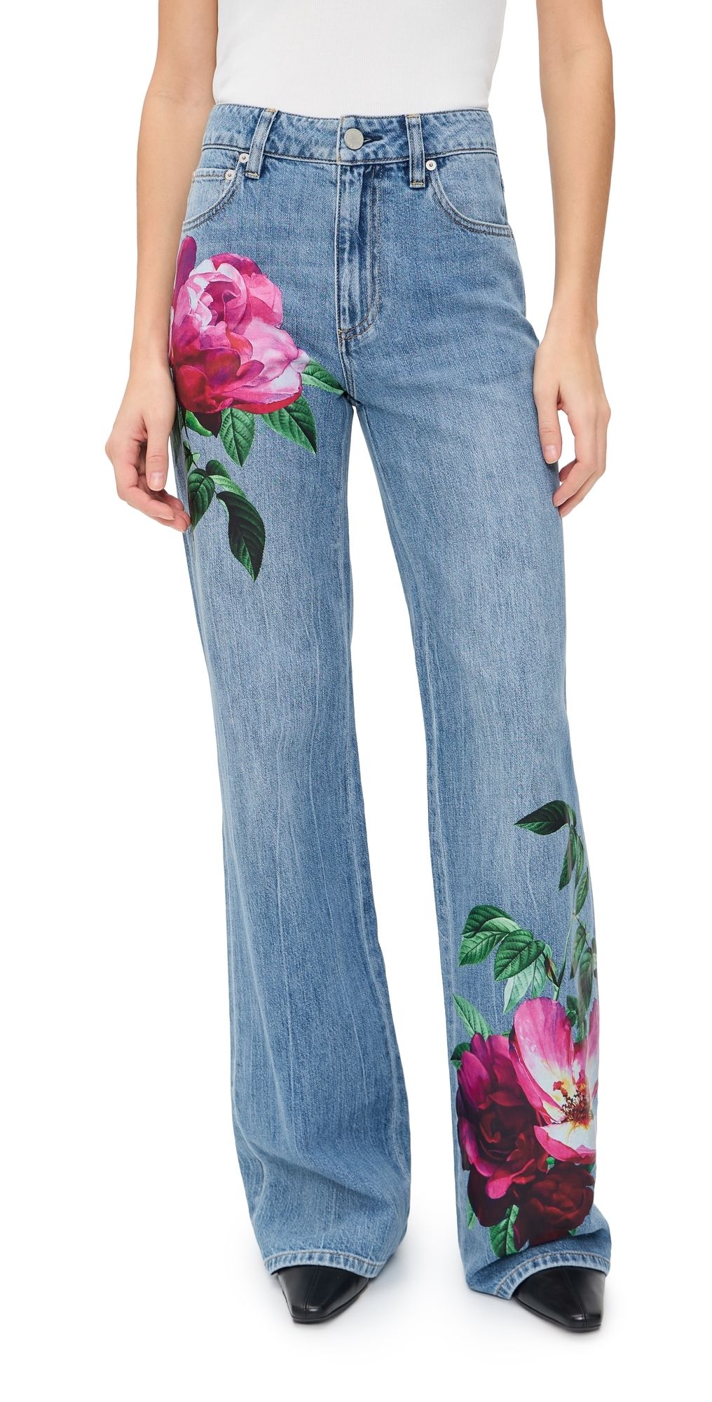ALICE + OLIVIA Chic Full Length Jeans Denver Bright Blue/Emprs Bloom 31