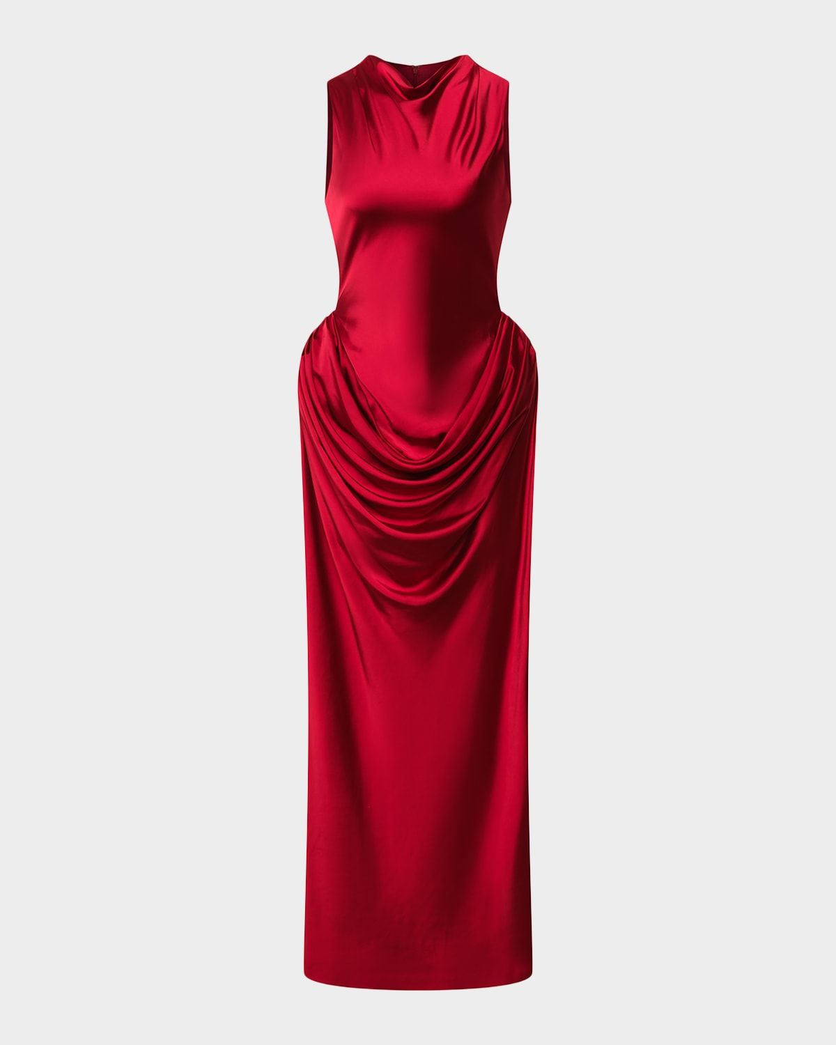 Genevieve Draped Cowl-Neck Satin Column Gown