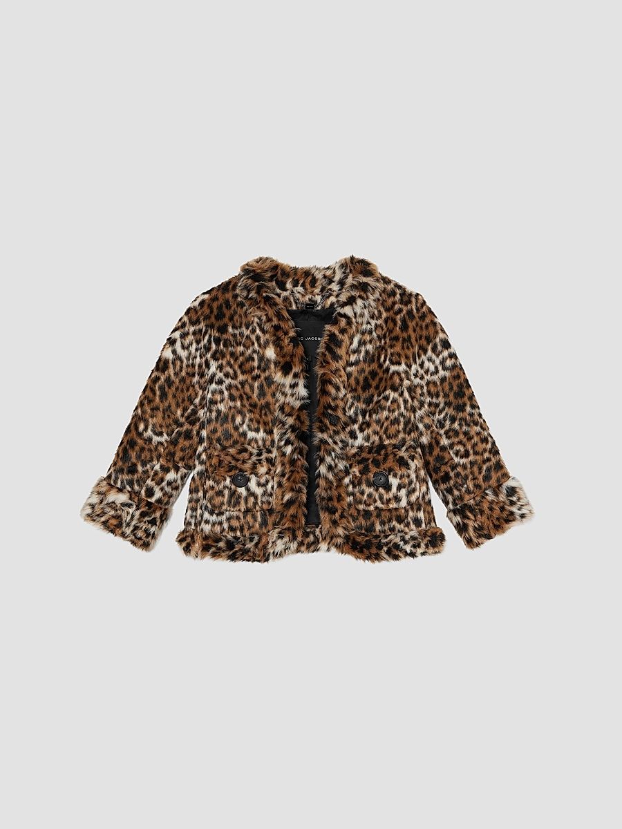 Women's Faux Fur Leopard Print Jacket - Brown Multi - Size XS