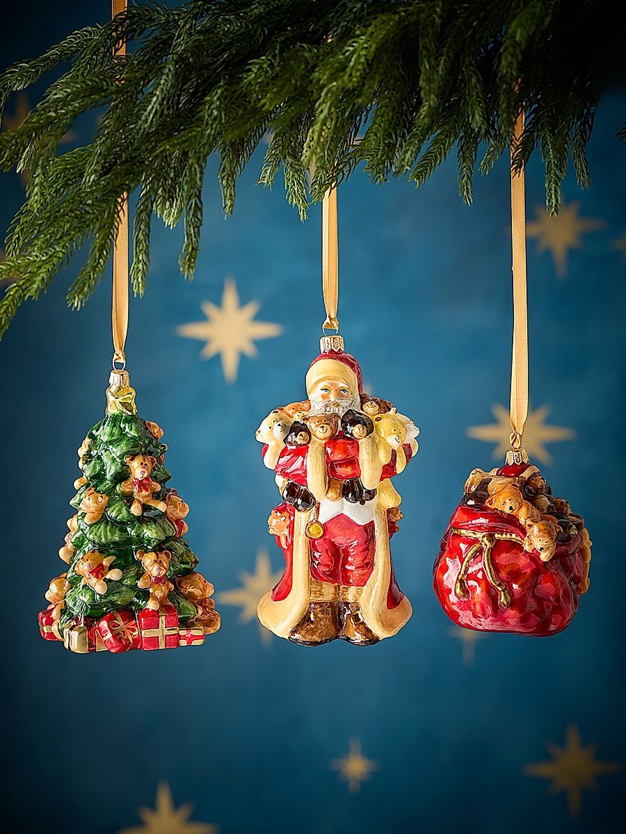 Santa with Bears 3-Piece Christmas Ornament Set