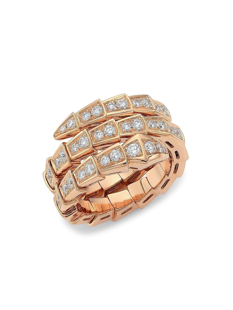 Women's Serpenti Viper 18K Rose Gold & Pavé Diamond 2-Coil Ring - Rose Gold - Size Small