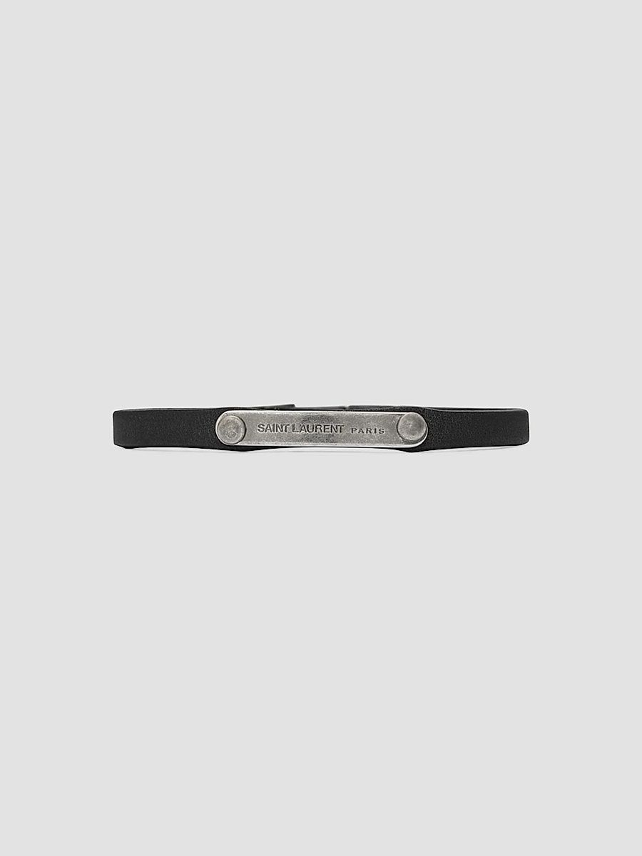Saint Laurent Women's Plaque Bracelet in Leather - Black - Size Small