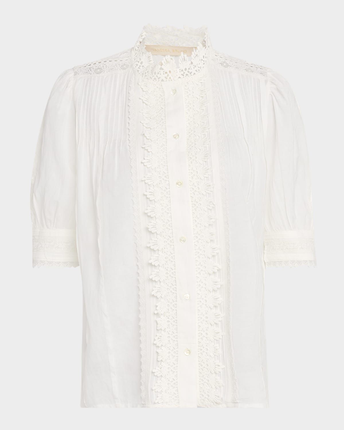 Pintuck Lace-Trim Blouse