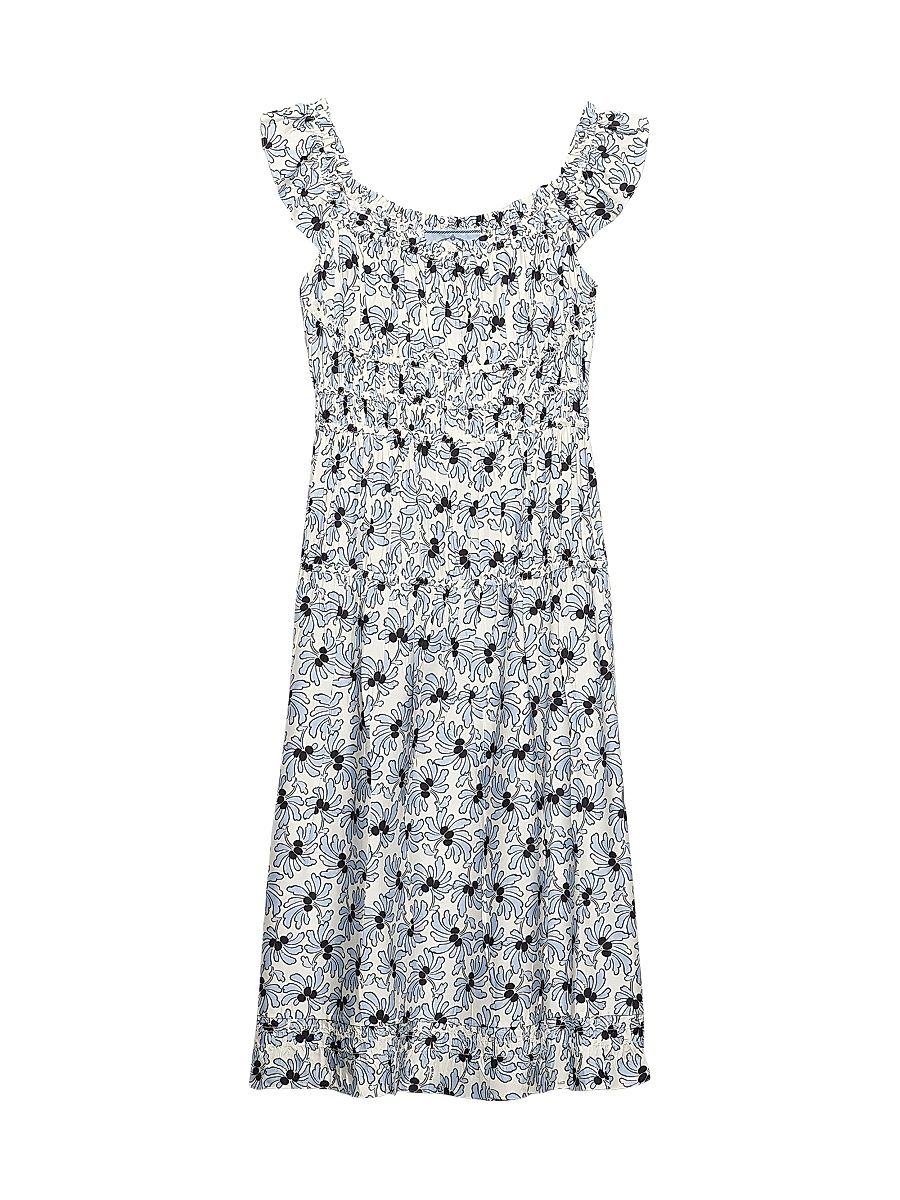 Women's Floral Print Pongé Dress - Blue - Size 4