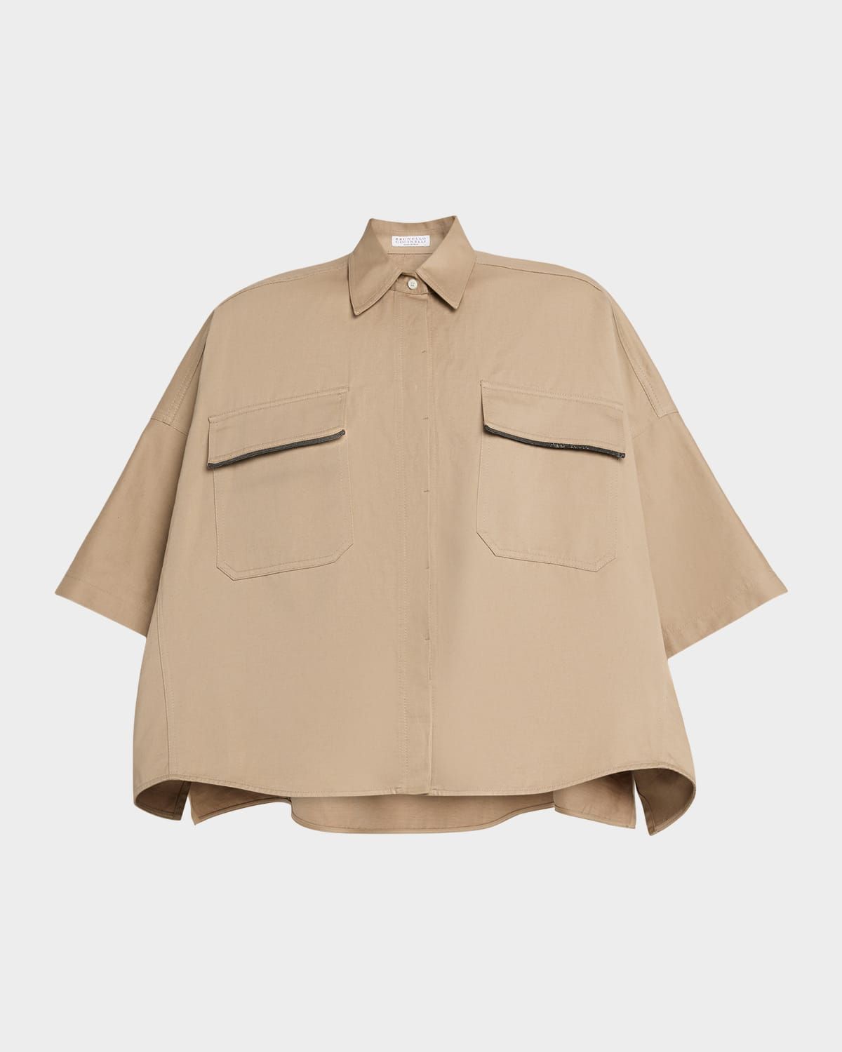 Crispy Techno Cotton Oversized Utility Shirt With Monili Trim