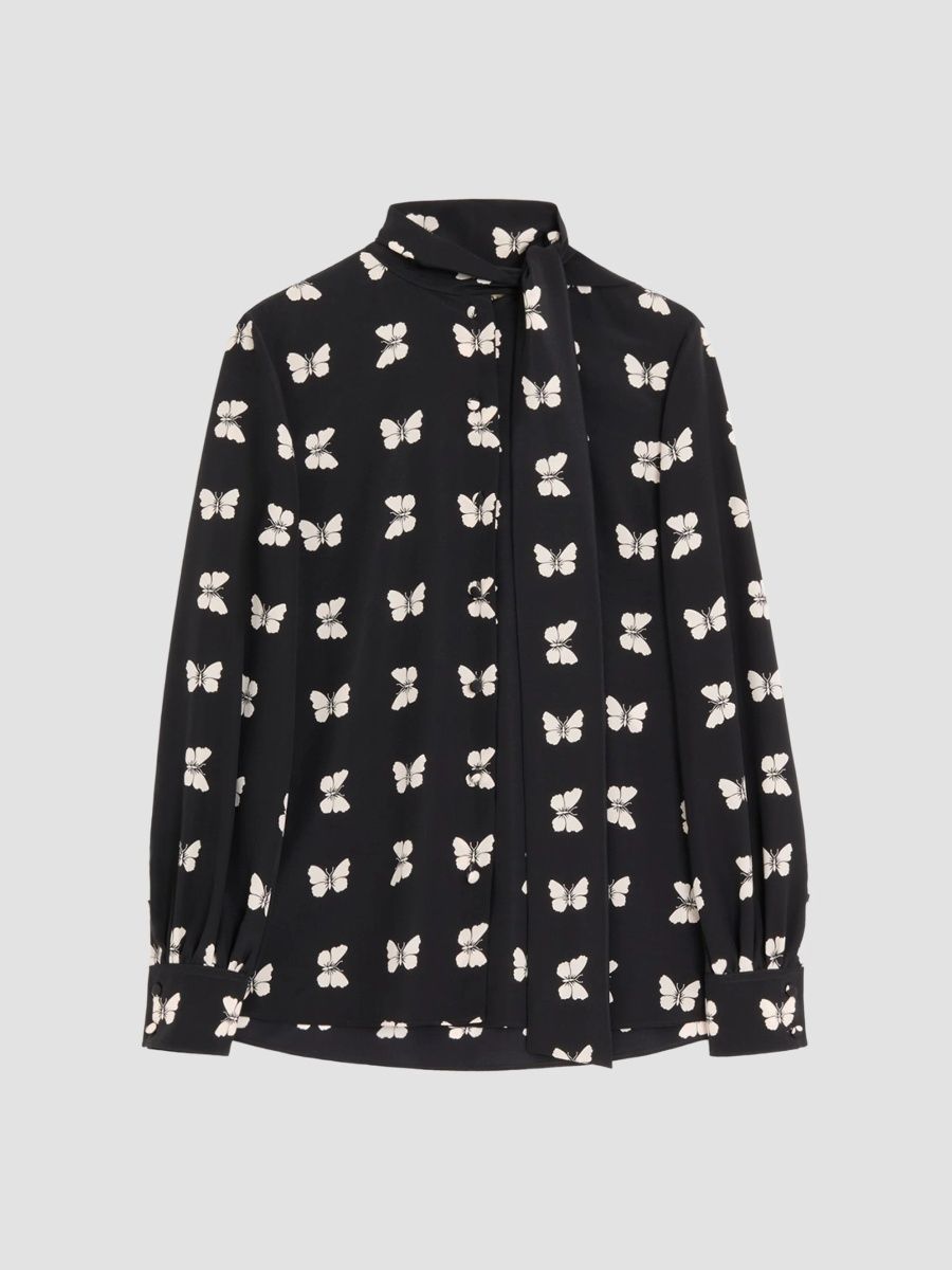 Valentino Women's Shirt in Butterflow Print Crepe De Chine - Black Multi - Size 8