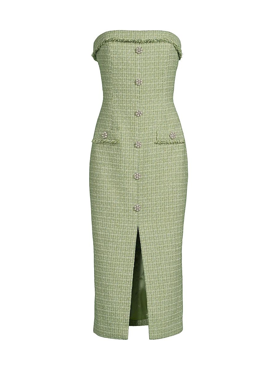 Women's Jenny Tweed Strapless Midi-Dress - Green - Size 10