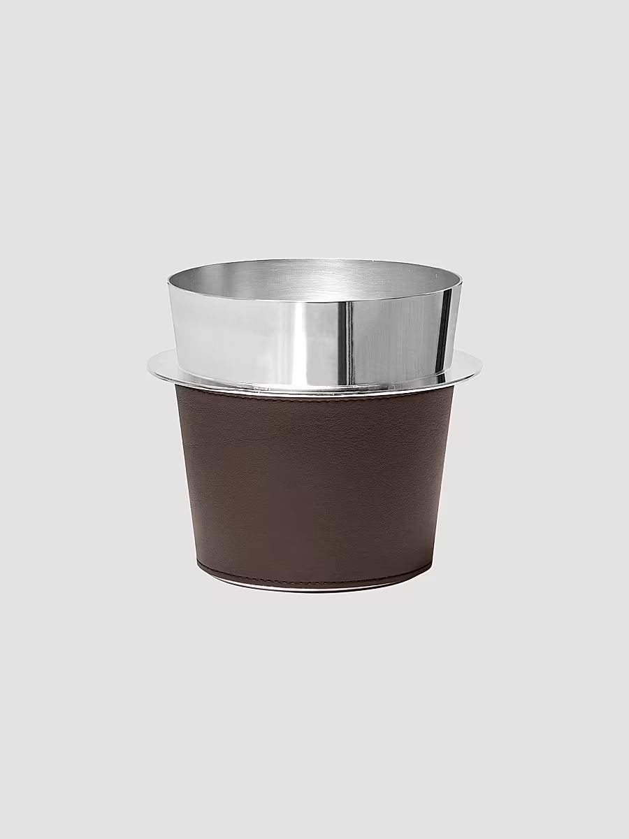 Silver-Plated Steel and Leather Ice Bucket - Cigar