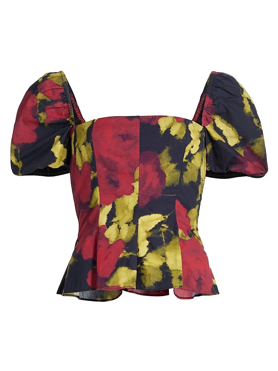 Women's Selena Poplin Floral Top - Red Rose - Size Large