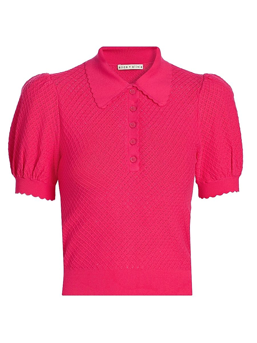 Women's Ramona Pointelle Polo Sweater - Deep Pink - Size XL